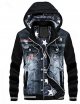 Men's Fall Hooded Jacket Regular Print Daily Punk & Gothic Long Sleeve Denim Black Gray/Winter