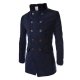 Men's trench coat winter notched collar double breasted mid long jacket warm overcoat navy