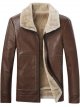 Men's Leather Fleece Jacket Mid Long Pu Leather Motorcycle Coat Winter Warm Trench Overcoat L