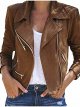 Womens Winter Ladies Vintage Zipper Bomber Jacket Casual Coat Outwear Brown