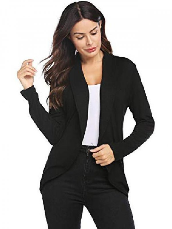 Women's Solid Casual Office Knit Work Long Sleeve Open Front Suit Jacket