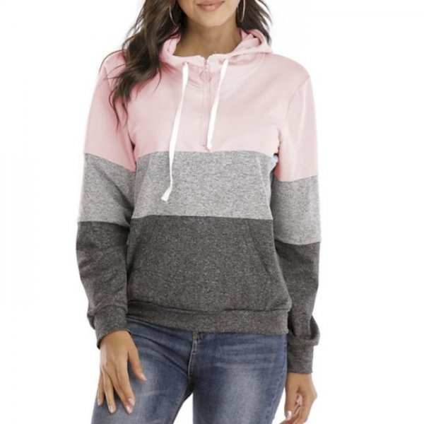 Women's Hoodie Pullover Color Block Quarter Zip Casual Hoodies Sweatshirts  Blushing Pink Orange Black