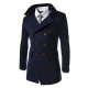 Men's trench coat winter notched collar double breasted mid long jacket warm overcoat navy